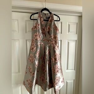 Leslie Fay | Silver/Blush Floral Mini Dress, Size 16 | NWT